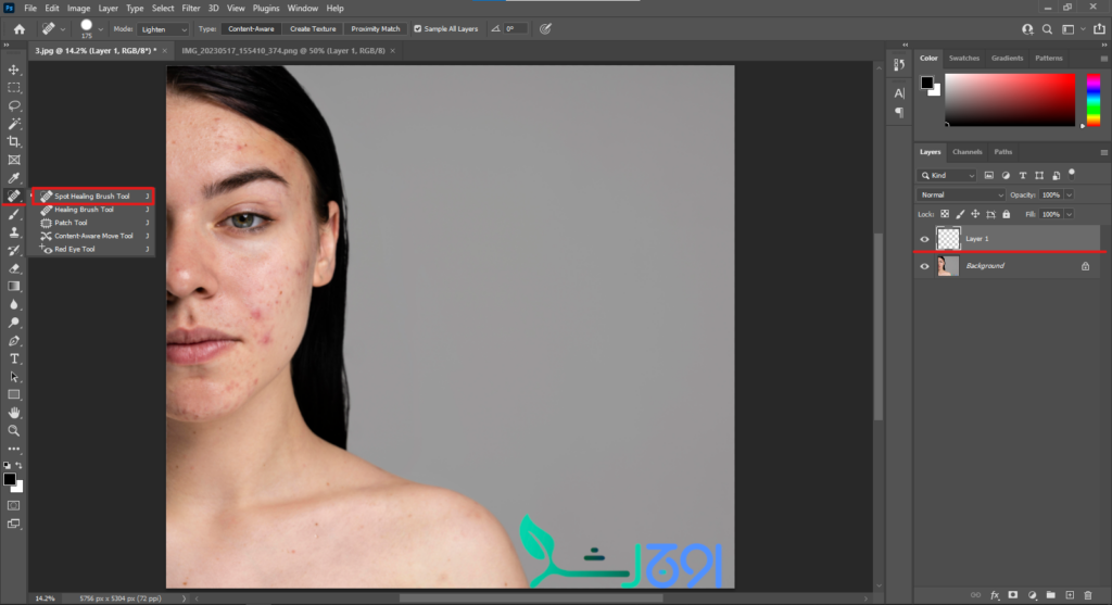 حذف لکه‌های صورت در فتوشاپ